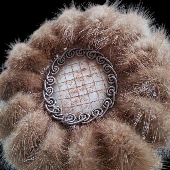 Mid-Century Vintage Beresford Netted Pillbox Hat Beige/Brown Mink - Picture 6 of 8